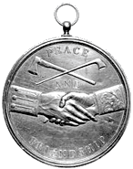 Indian 
Peace Medal, reverse side, Peace and Friendship, two hands shaking