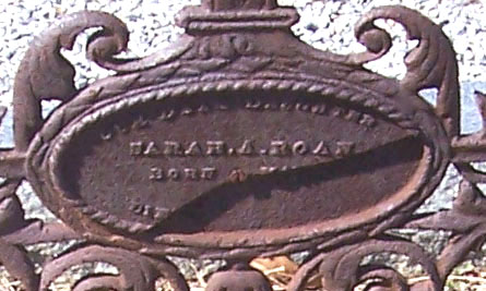 Cast Iron Grave Marker, detail, Sarah A. Roan