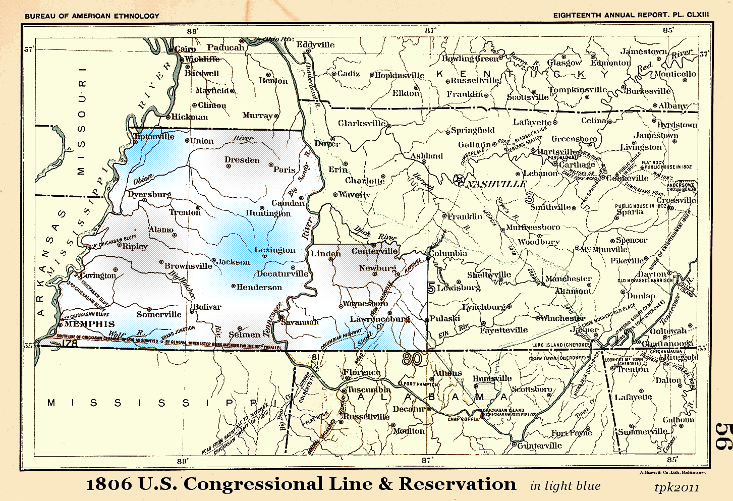 1806 US Congressional Reservation of West Tennessee and lower Middle Tennessee