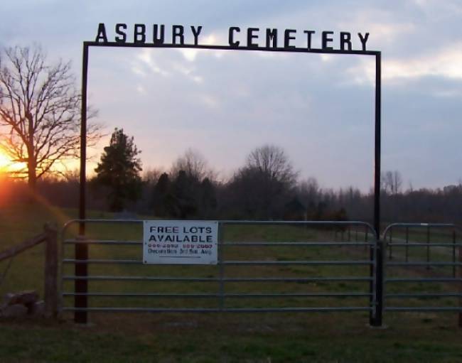 Asbury Cemetery gateway and sign