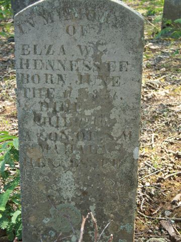 Elza W. Hennessee, 16 June 1857 -  Apr 1860, son of Samuel M. and Mahala Harper Hennessee