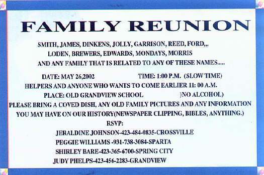 2002 Multi-Family Reunion Notice