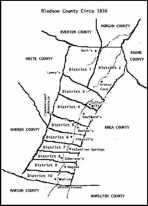 Bledsoe County 1836 Civil Districts Map
