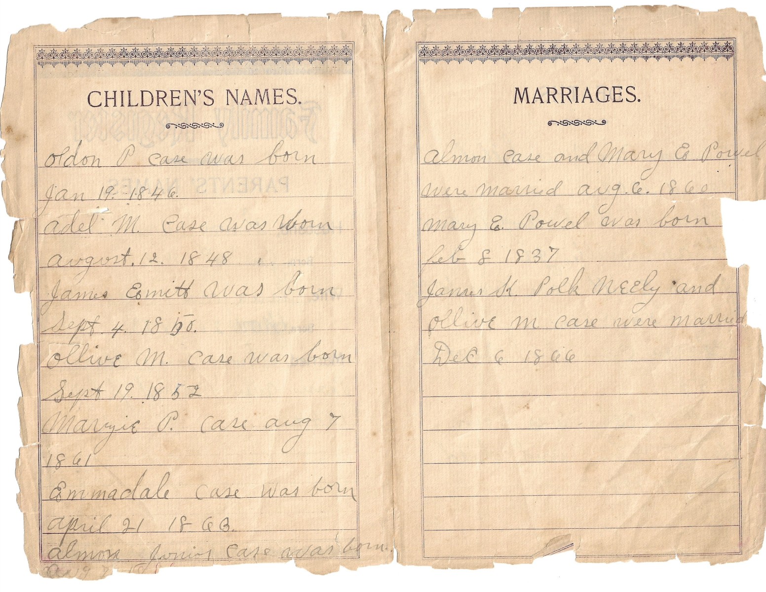 Childrens-Names-and-Marriages-Case-Bible