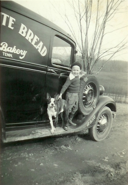 Joe Milton Moredock and dog, Spud, abt 1937-38
