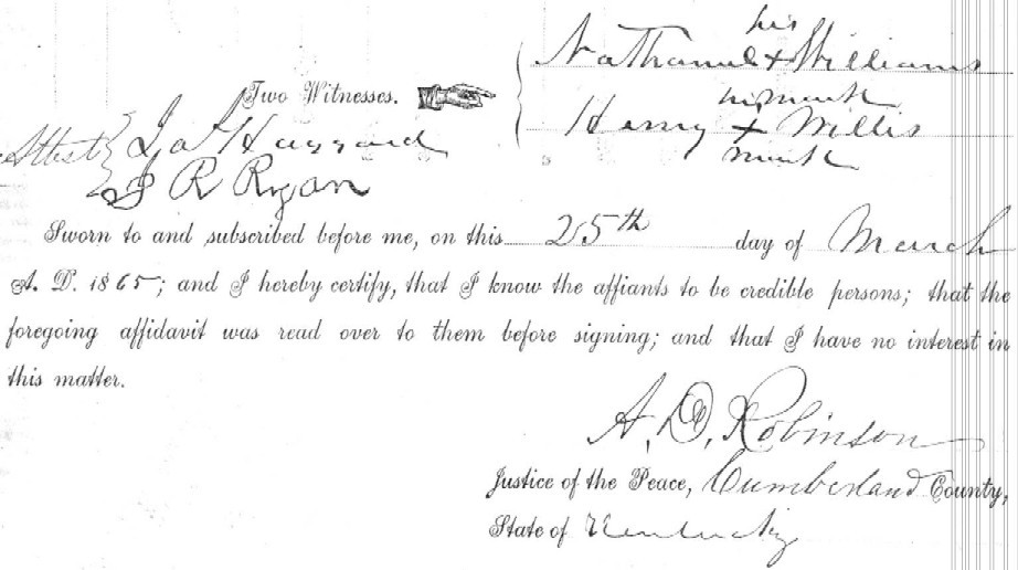 Affidavit of Marriage of Burrell Willis & Catherine Rutledge in Overton County (page 2)