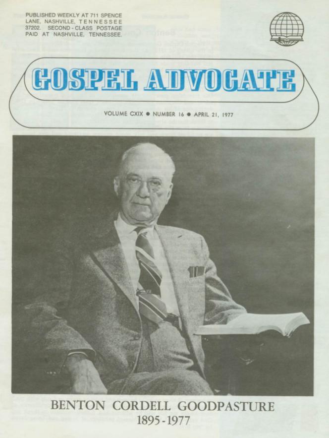 Rev. Benton Cordell Goodpasture Magazine Cover