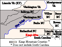 Map, Kings Mountain Militia Counties