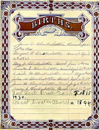 James Blankenbeckler Family Bible Births Page
