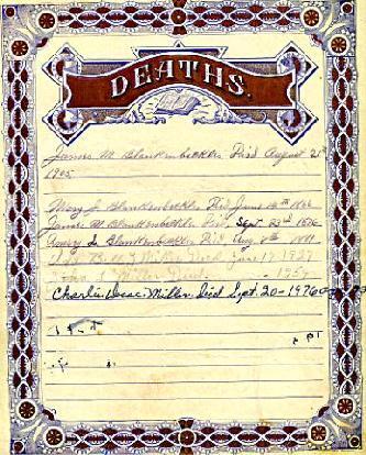 James Blankenbeckler Family Bible Deaths Page