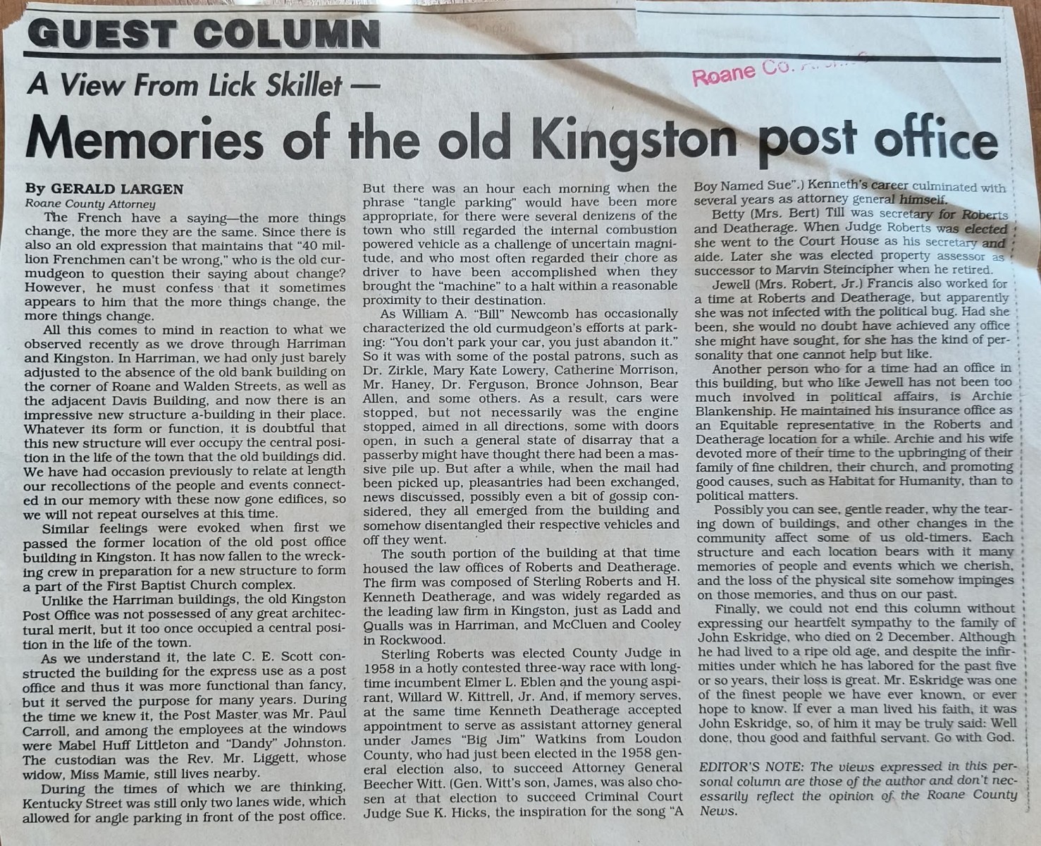 Newspaper clipping about old Kingston Post Office