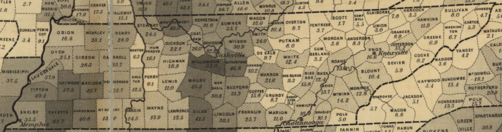 1860 Slave Distribution Map from US Census Bureau